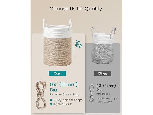 SONGMICS Laundry Hamper, Cotton Rope 15.8 Gallons