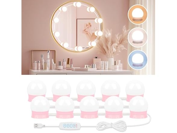 Bairth LED Vanity Lights for Mirror, Pink, 10 Bulbs