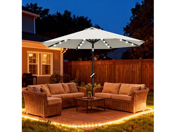 ABCCANOPY Solar Led Patio Umbrella with 32 Lights 10FT(Light Beige)