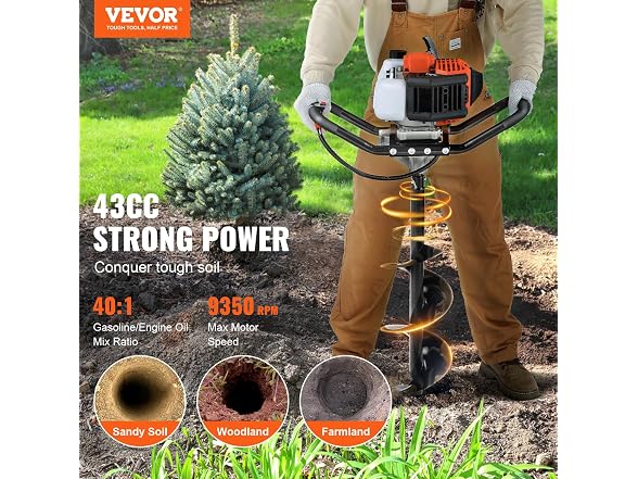Post Hole Digger, 43cc 1250W Auger Post Hole