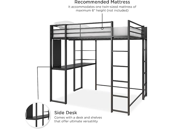 DHP Abode Twin Size Metal Loft Bed, Black
