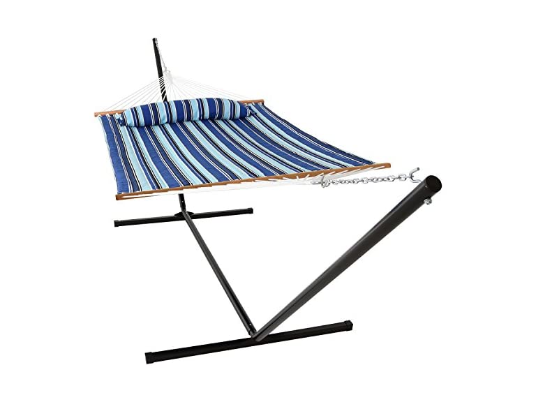 Sunnydaze Quilted Fabric Hammock Bed with Stand - Catalina Beach
