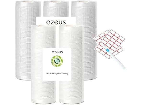 AZEUS Vacuum Sealer Bag Rolls with Labels & Marker, 2 Rolls