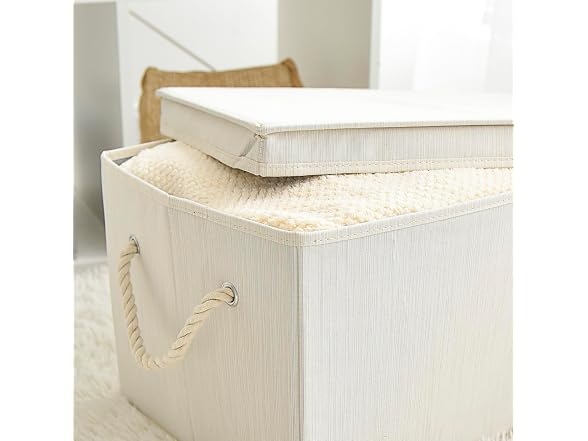 Suptinwear Large Storage Baskets with Lid for Shelves