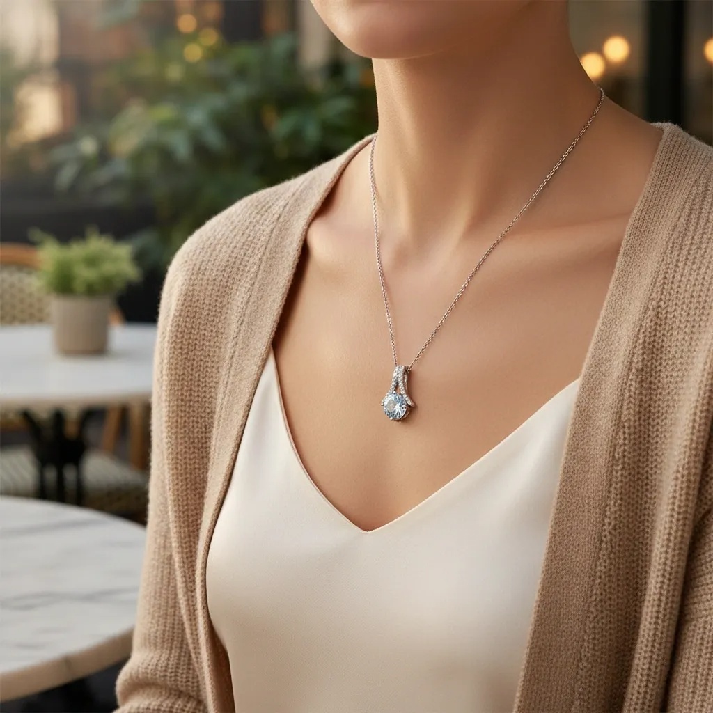 Arch Turquoise Moissanite Necklace - Gallery 6