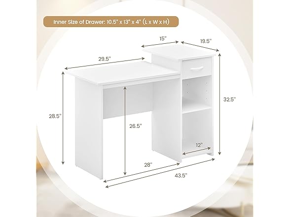 Tangkula White Desk with Drawer