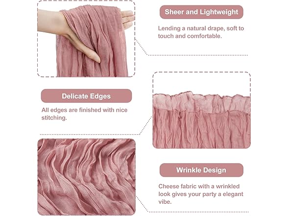 Cheesecloth Table Runner 4 Packs 36x120 Inches Dusty Rose