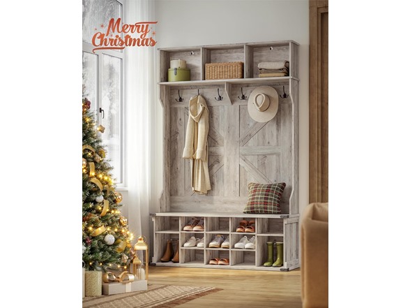 VASAGLE Wide Hall Tree with Bench and Shoe Storage