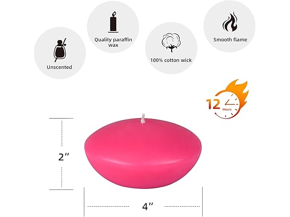 3-Pc Floating Candles, 4-Inch, Hot Pink