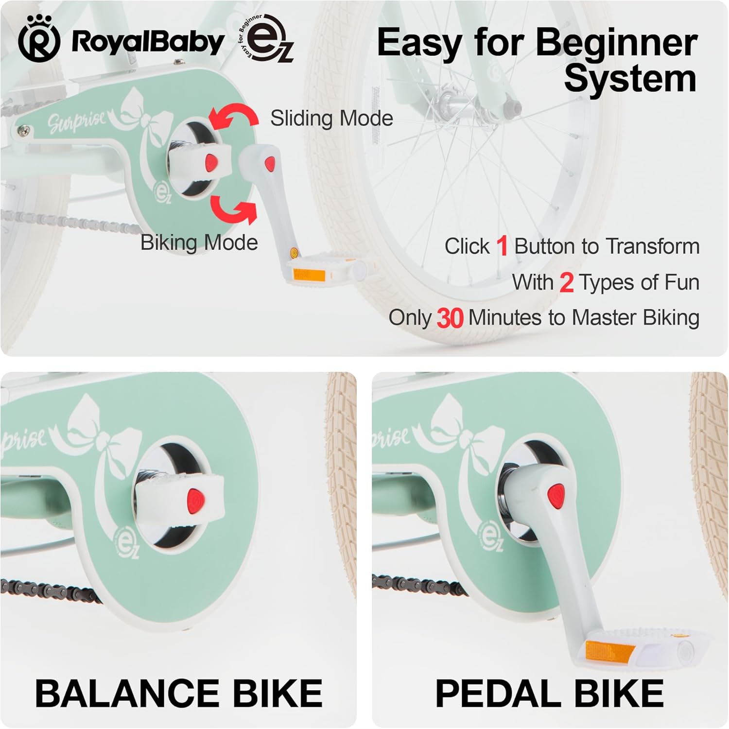 RoyalBaby EZ Kids Bike,18 Inch Convertible Balance to Pedal Bike - Gallery 11