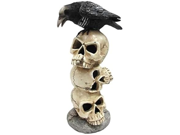 Pacific Giftware Raven Sitting on Top of LED Skulls