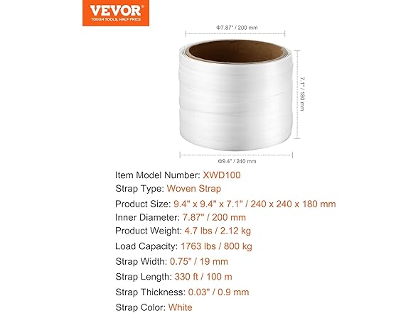 VEVOR Packaging Woven Cord Strapping Roll