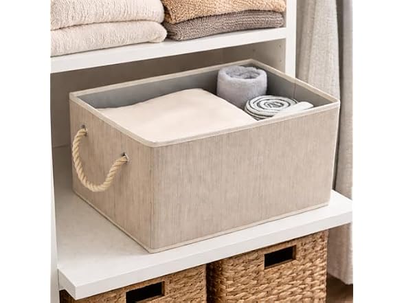 Sukkri Clay Storage Bins with Cotton Rope Handles, 2 PK