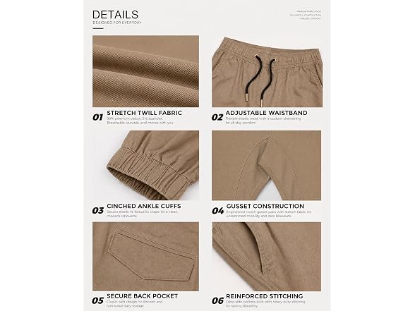 Italymorn Men (L) Stretch Chino Joggers Slim Pants