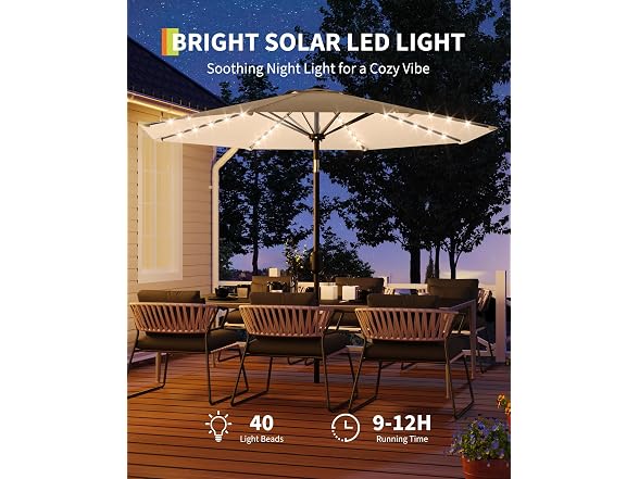 GarveeLife 10 ft Solar Patio Umbrella