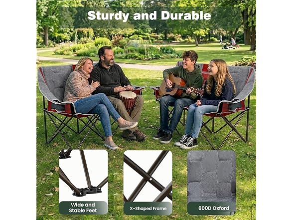 SUNNYFEEL Grey-Red Loveseat Camping Chair