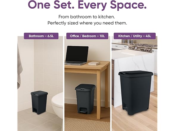 Superio Slim Trash Cans 3-Pack Black