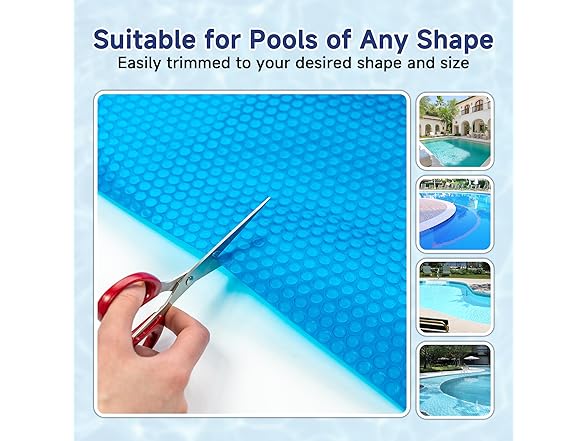 Real Relax Durable 12-mil Solar Pool Cover for Inground & Above Ground Pools, Heavy-Duty Heat Retaining Bubble Blanket for Irregularly Shaped Pool, Blue (12×24FT) (Open Box)