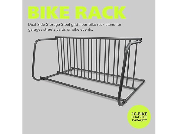 10-Bike Floor Rack 59" Wide Steel