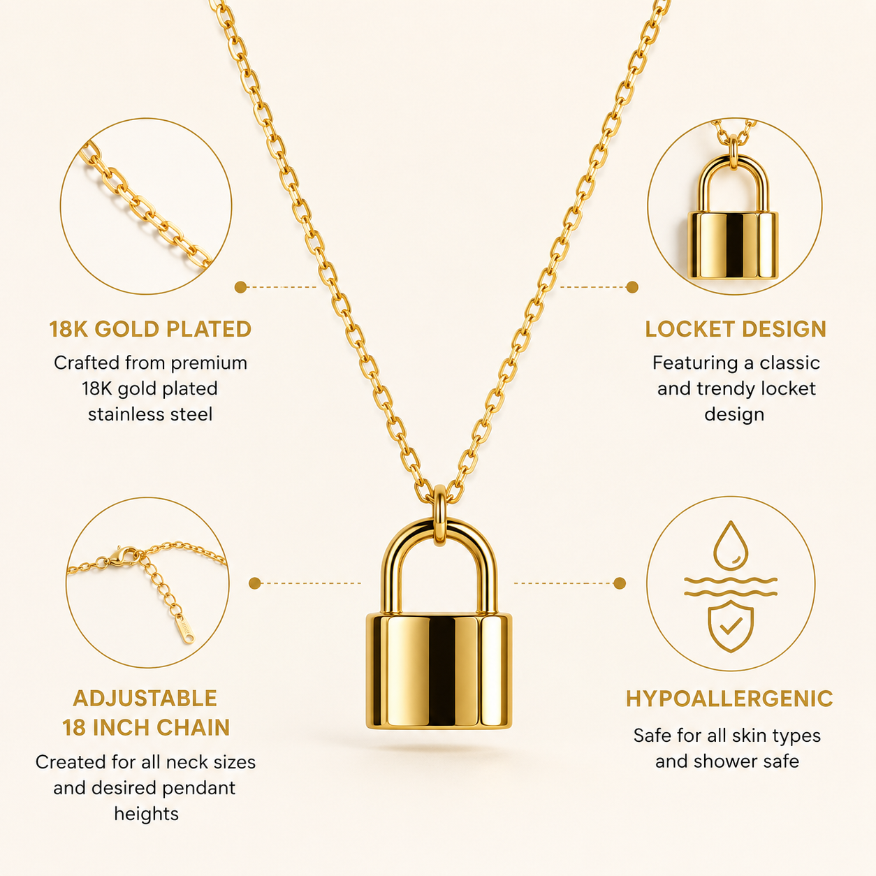 18K Gold Plated Locket Pendant Necklace - Gallery 6