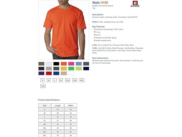 Bayside Apparel 6.1 oz. Basic T-Shirt