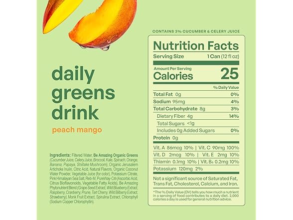 8PK Be Amazing Greens Drink, Peach Mango