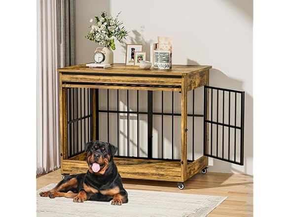 Dog Crate Furniture, Double Door Wooden Indoor Dog Kennel