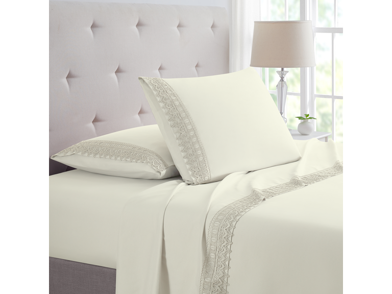 Bamboo Comfort Lace Crochet Embroidery 4 Piece Sheet Set