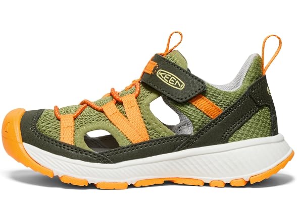 KEEN Unisex-Child Motozoa Breathable Comfortable Easy On Quick Dry Athletic Sandals, Forest Night/Bright Marigold, 8