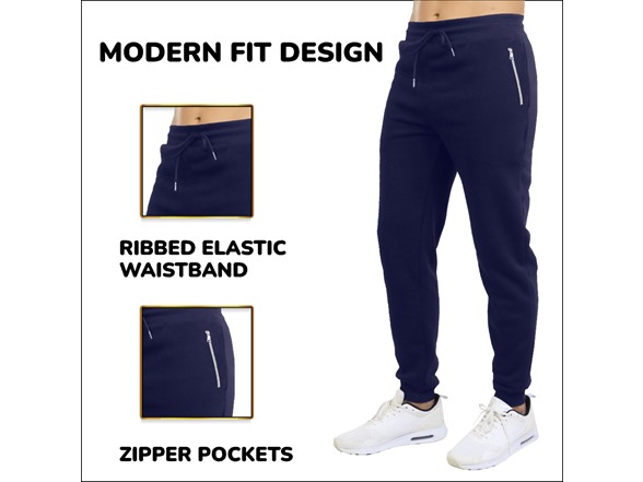 3Pk Mens Fleece Joggers w-Zip Pockets (S-3XL)