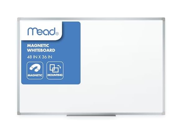 Mead Dry Erase White Board, 48" x 36" Magnetic Whiteboard