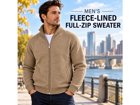 Mens Fleece Lined Full Zip Knit Sweaters