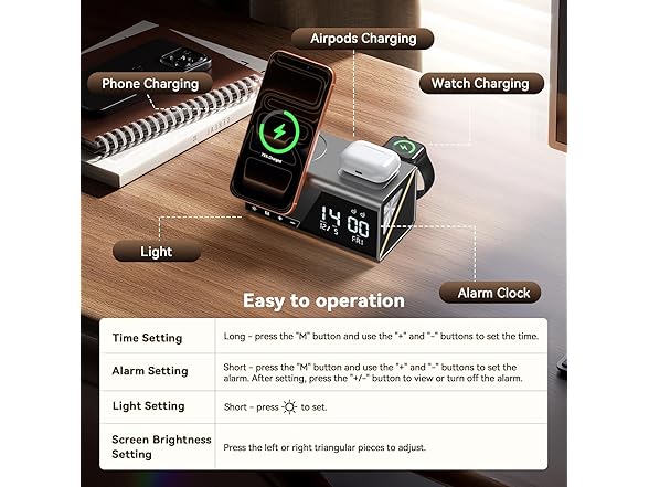 4URPC 6-in-1 Alarm Clock and Charging Station