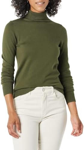 Amazon Essentials Women's Classic-Fit Lightweight Long-Sleeve Turtleneck Sweater (Available in Plus Size), Olive, Small