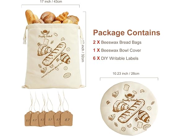 Beeswax Bread Bags 2 Pack Reusable