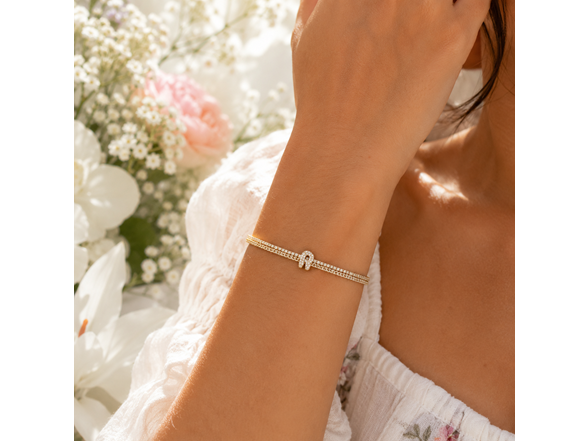 18K Gold Initial Tennis Cuban Bracelet