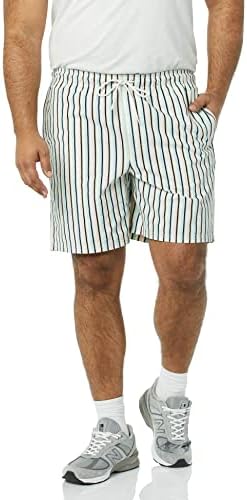 Amazon Essentials Men's 8" Inseam Relaxed-Fit Drawstring Walk Short (Available in Plus Size), Green Pink Vertical Stripe, X-Small