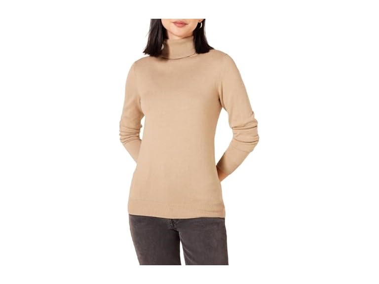 Amazon Essentials Women's Classic-Fit Lightweight Long-Sleeve Turtleneck Sweater (Available in Plus Size), Camel Heather, X-Large