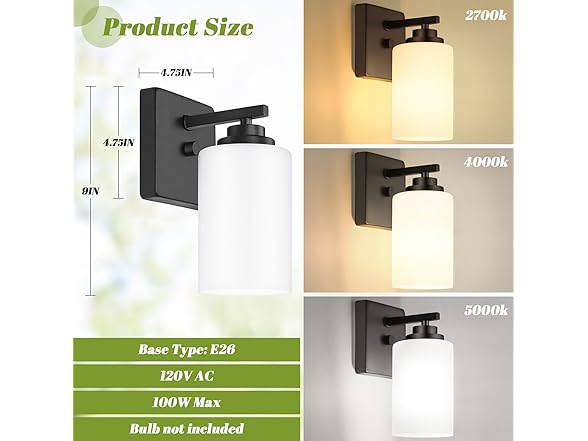 VerRon Set of 2 Wall Sconces for Bathroom, Black