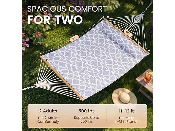 Everyfun EYF-DC100-White Gray Double Hammock with Sprea