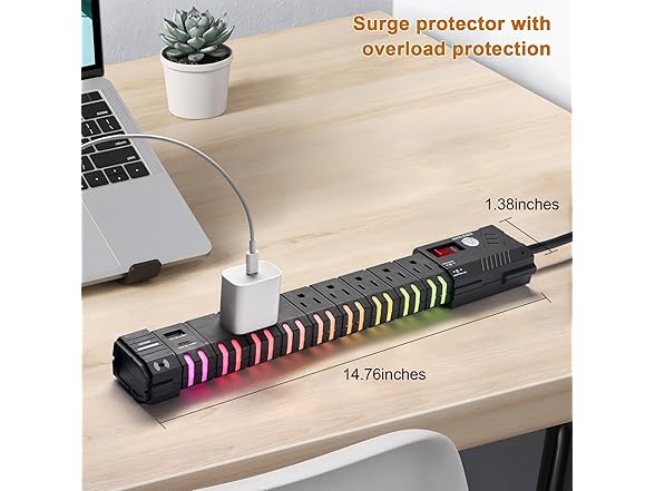 SURGE GLOW 6FT 4200J 6 Outlet RGB Power Strip