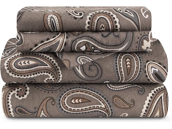 Superior Premium Cotton Flannel Sheets, Grey Paisley