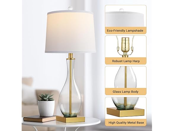 WIHTU Glass Table Lamps, Gold - Gallery 4