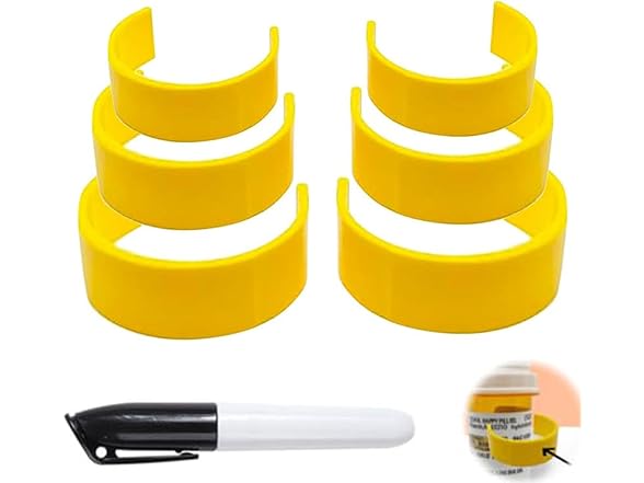 Pill Bottle Clips 9PCS w/Marker Yellow