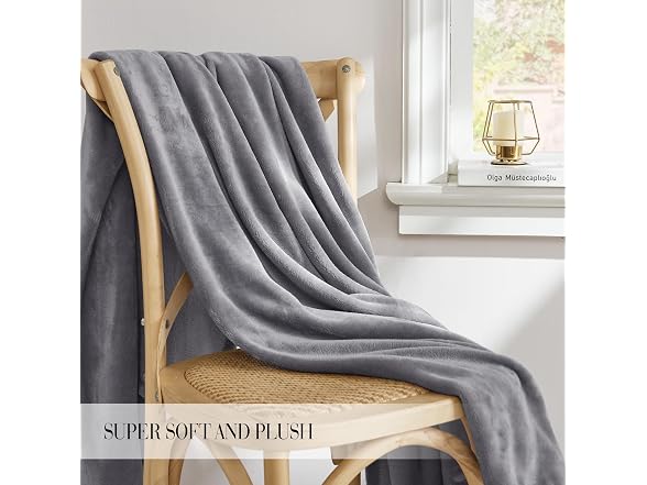 RYB HOME Grey Fleece Throw Blanket