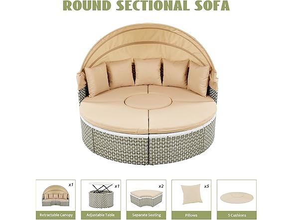 Merax Patio Furniture Round Outdoor Sectional Sofa Set
