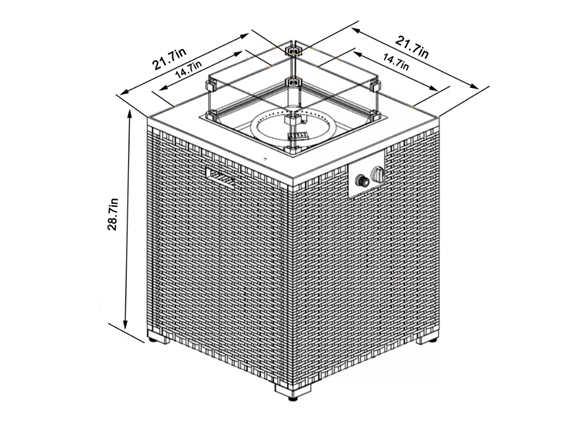 22" Sq 40k BTU Wicker Base Fire Table – Black