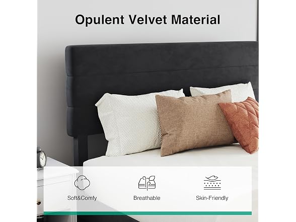 Novilla King Bed Frame and Headboard, King Bed Frame, Velvet