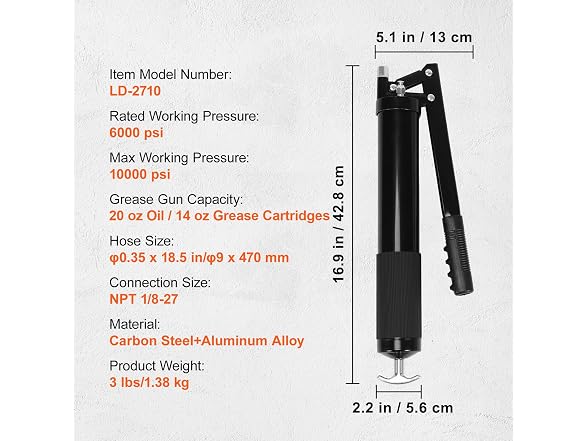 Grease Gun, 10000 PSI Max. Working Pressure
