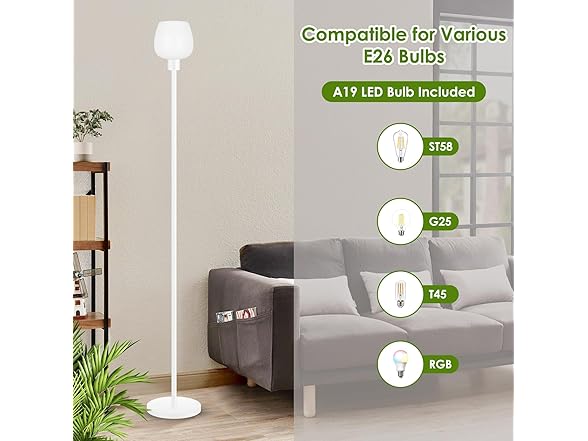 Floor Lamp w-Opal Glass Shade & Foot Switch